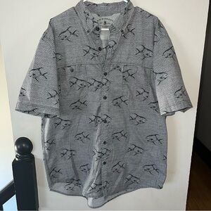 G.H. Bass Co. Fish Print Mens Short Sleeved Shirt Size XL